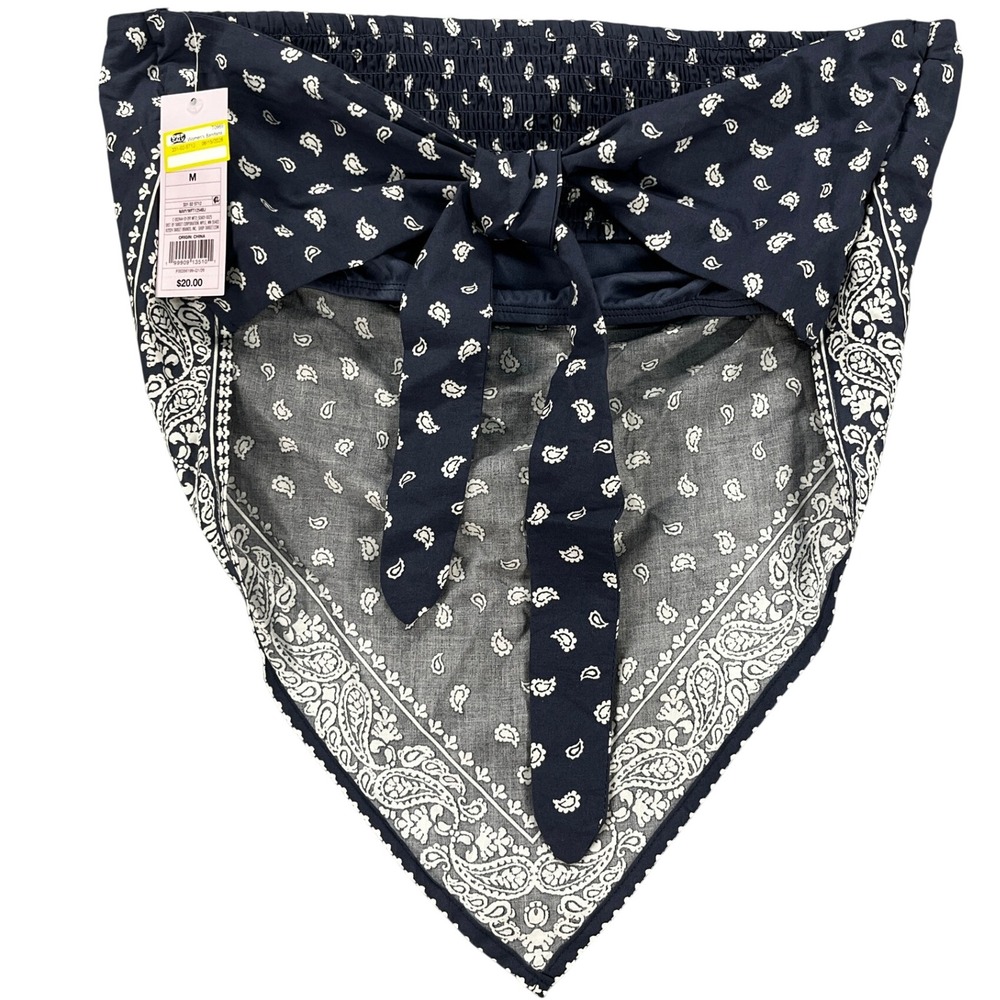 Wild Fable Women's M Navy Blue Paisley Bandana Tube Top Smocked Tie Back